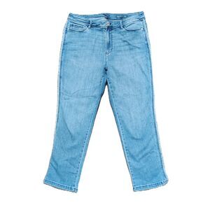 J. Jill Denim High-Rise Cropped Light Wash Fringe Stretch Jeans 12P Women's